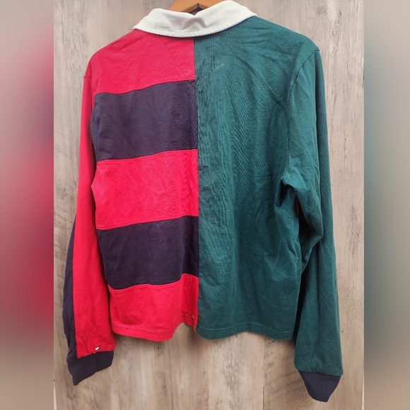 Tommy Hilfiger Striped Collared Colorblock Cropped Long Sleeve Polo LG Women's - Picture 6 of 7